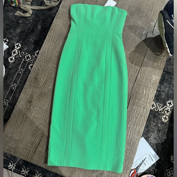 ALC Elizabeth Strapless Midi Dress in Green. - Picture 4 of 8